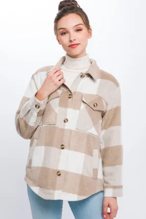 "November Stroll" Plaid Button Down Jacket w/ Faux Fur Inside