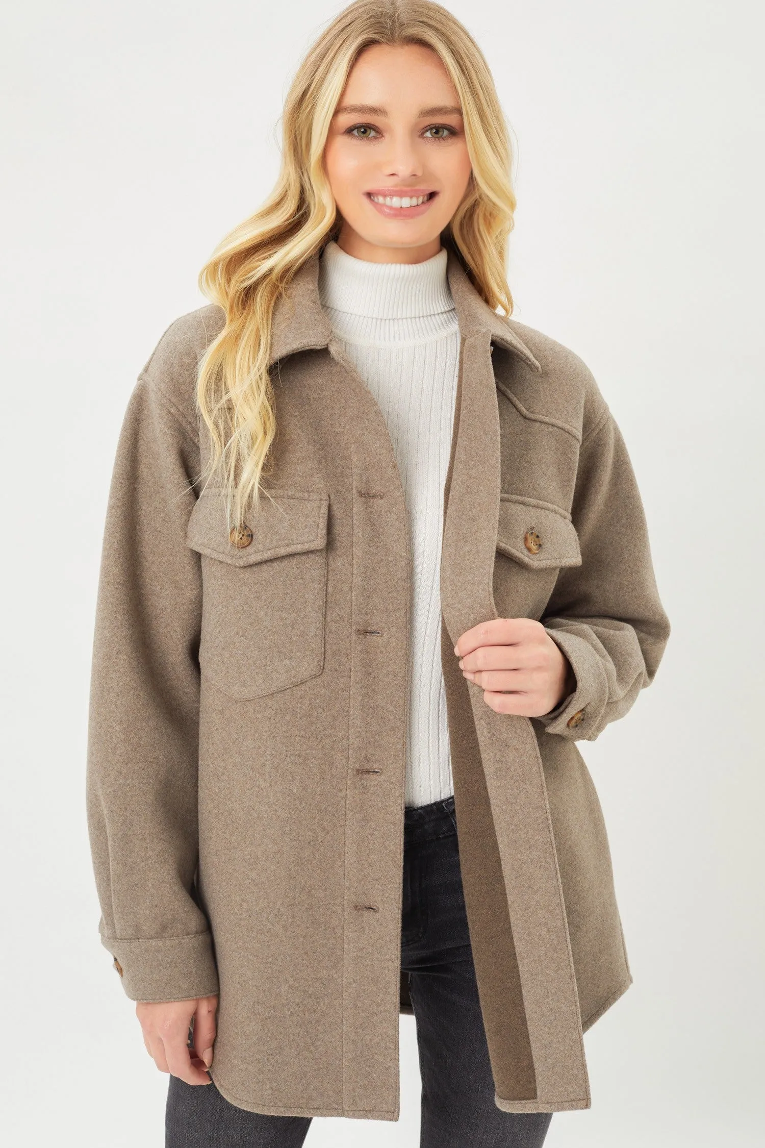 "Orchard Dreaming" Light Brown Fleece Oversized Shacket