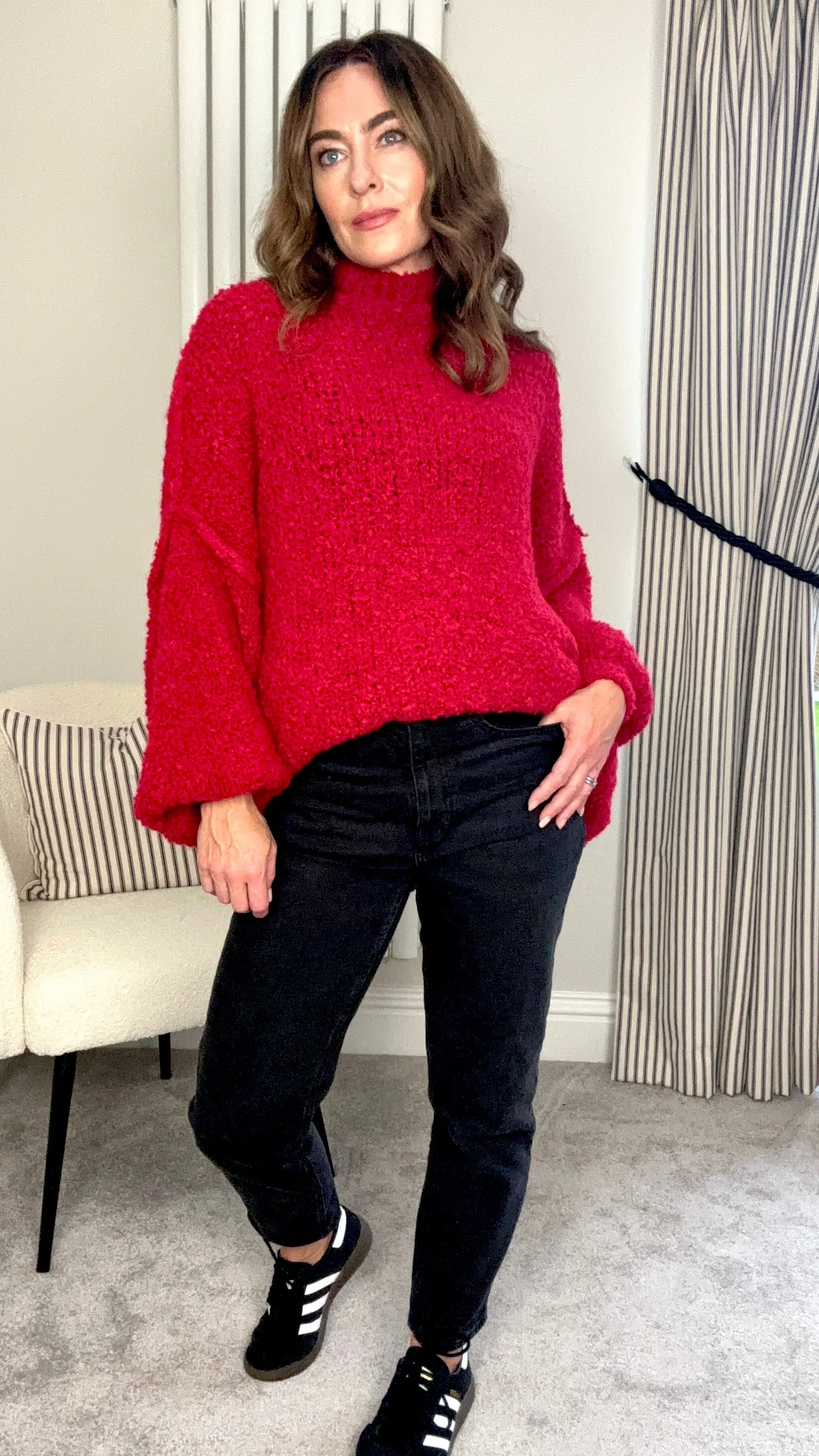 RED OVERSIZED TEDDY KNIT