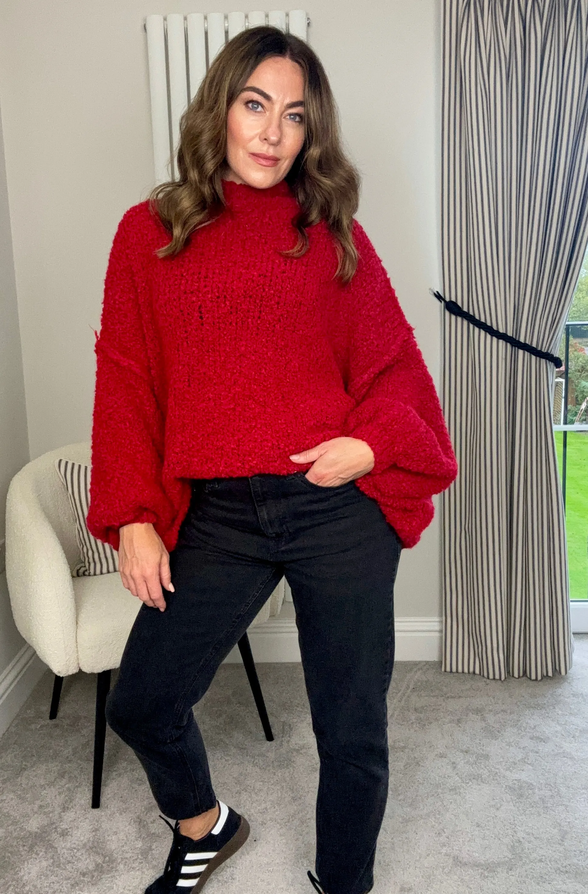 RED OVERSIZED TEDDY KNIT