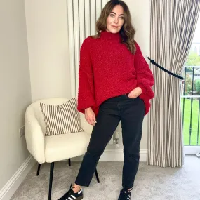 RED OVERSIZED TEDDY KNIT
