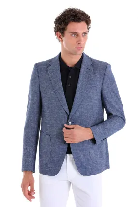 Regular Fit Light Navy Notch Lapel Classic Blazer