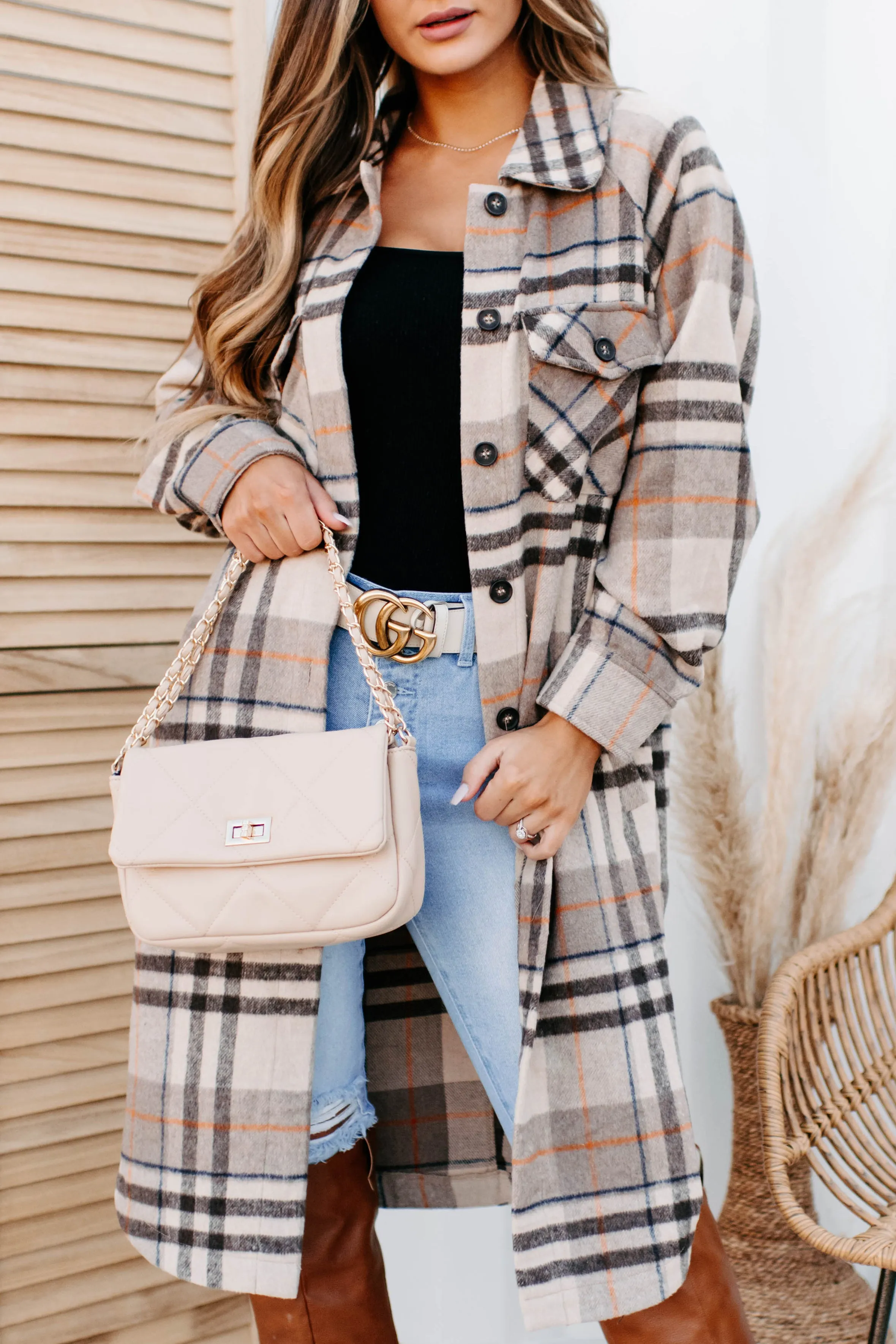 Room To Breathe Long Plaid Shacket (Brown)