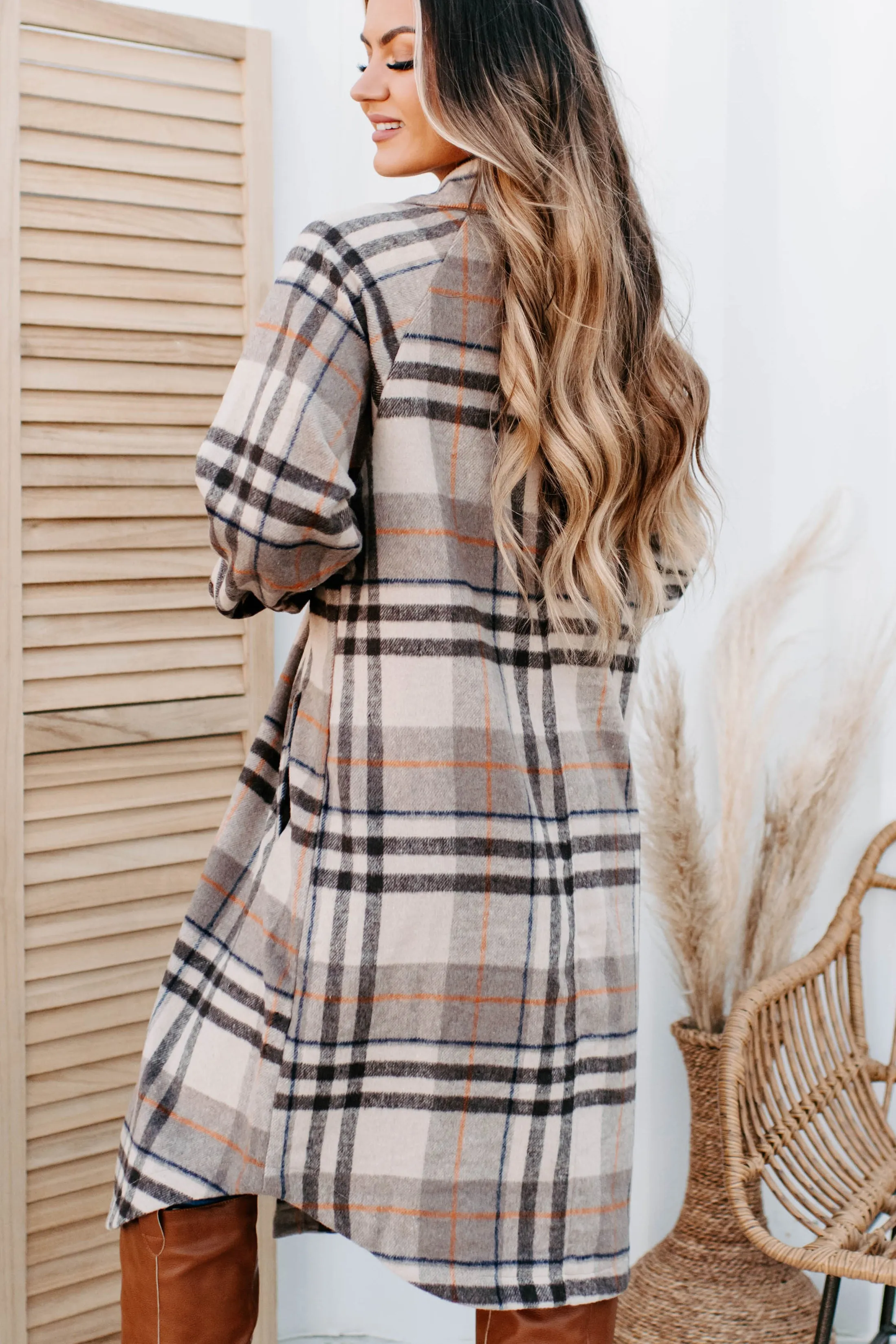 Room To Breathe Long Plaid Shacket (Brown)