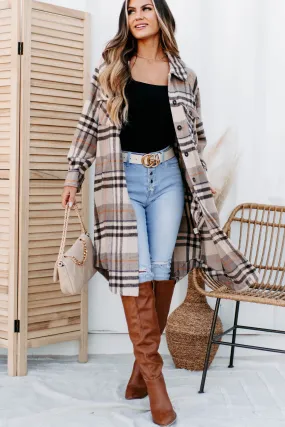 Room To Breathe Long Plaid Shacket (Brown)