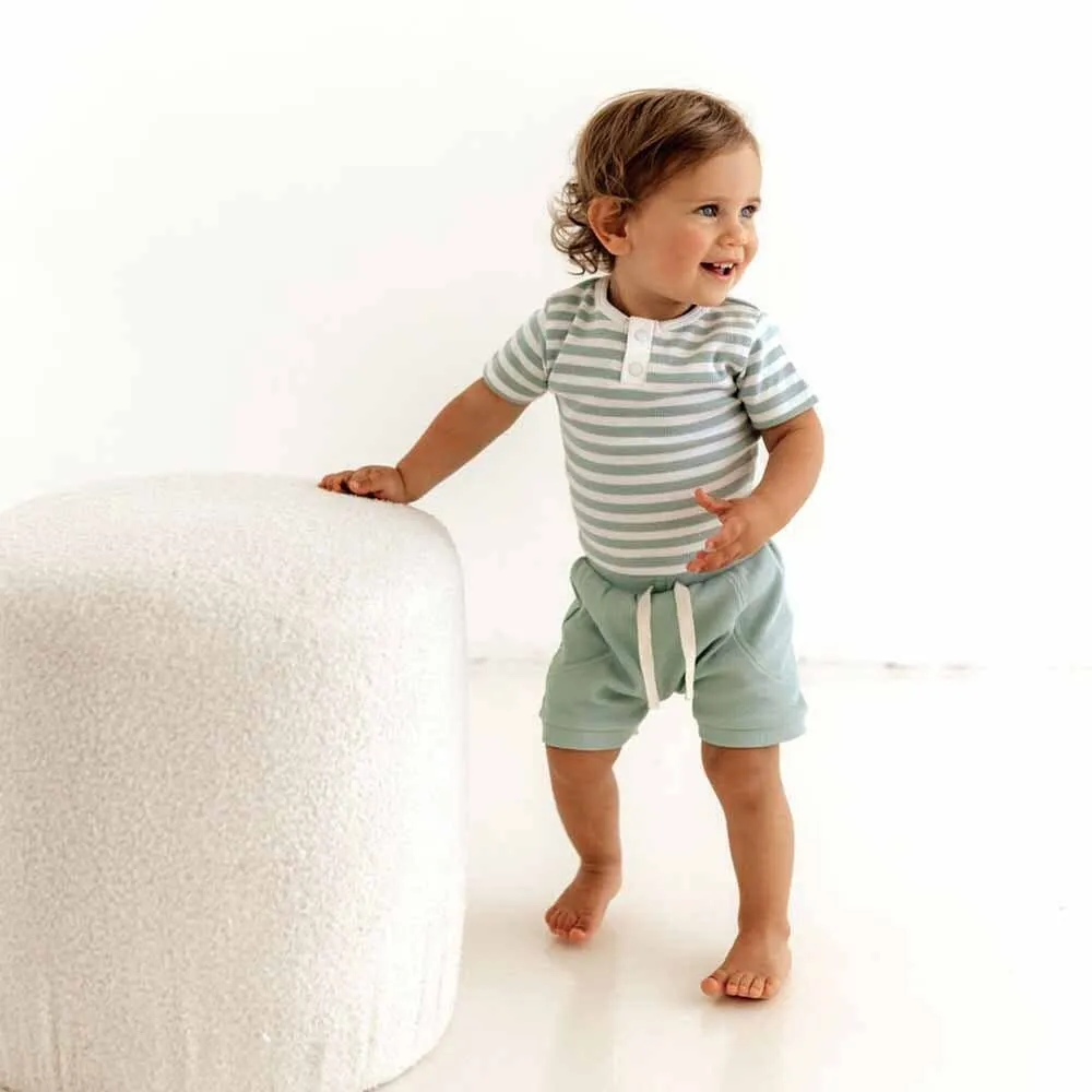 Sage Stripe Short Sleeve Organic Bodysuit