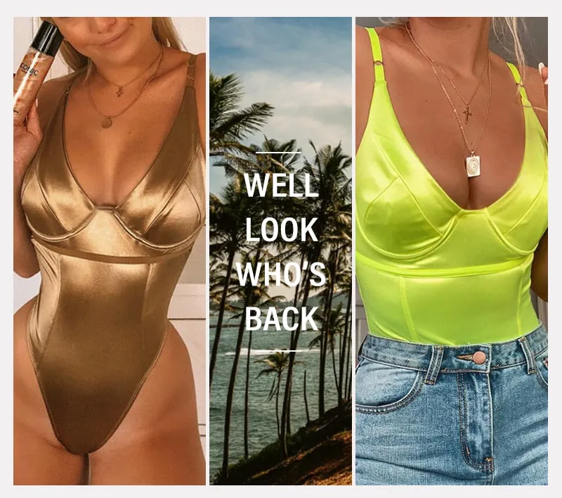Satin Spaghetti Strap Bodysuit - 6 colors