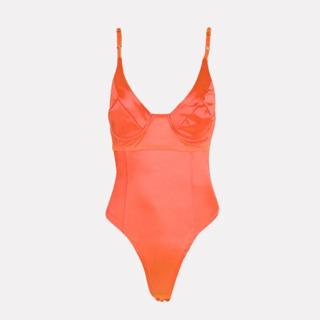 Satin Spaghetti Strap Bodysuit - 6 colors
