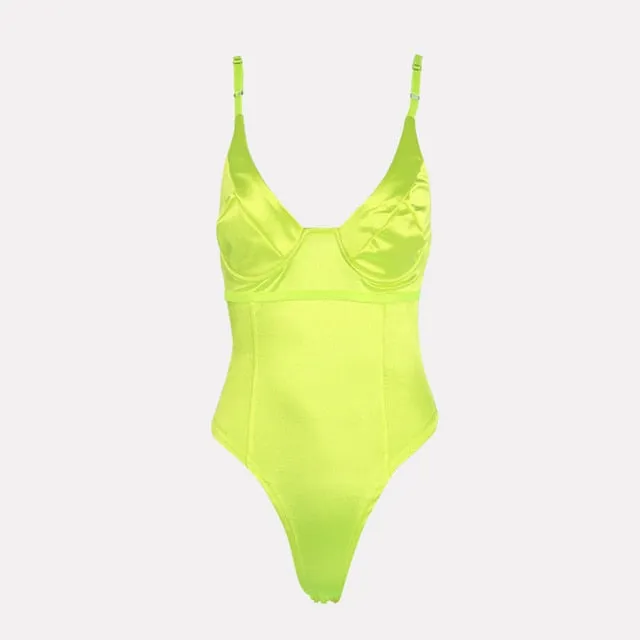 Satin Spaghetti Strap Bodysuit - 6 colors
