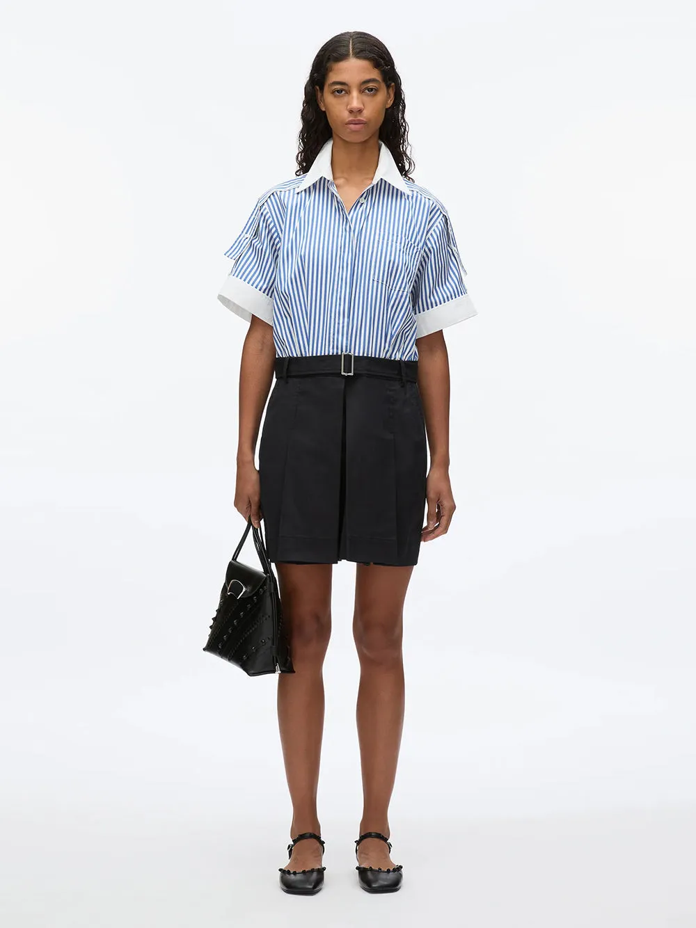 Shirt Combo Dress With Pleated Skirt (White-Cement)