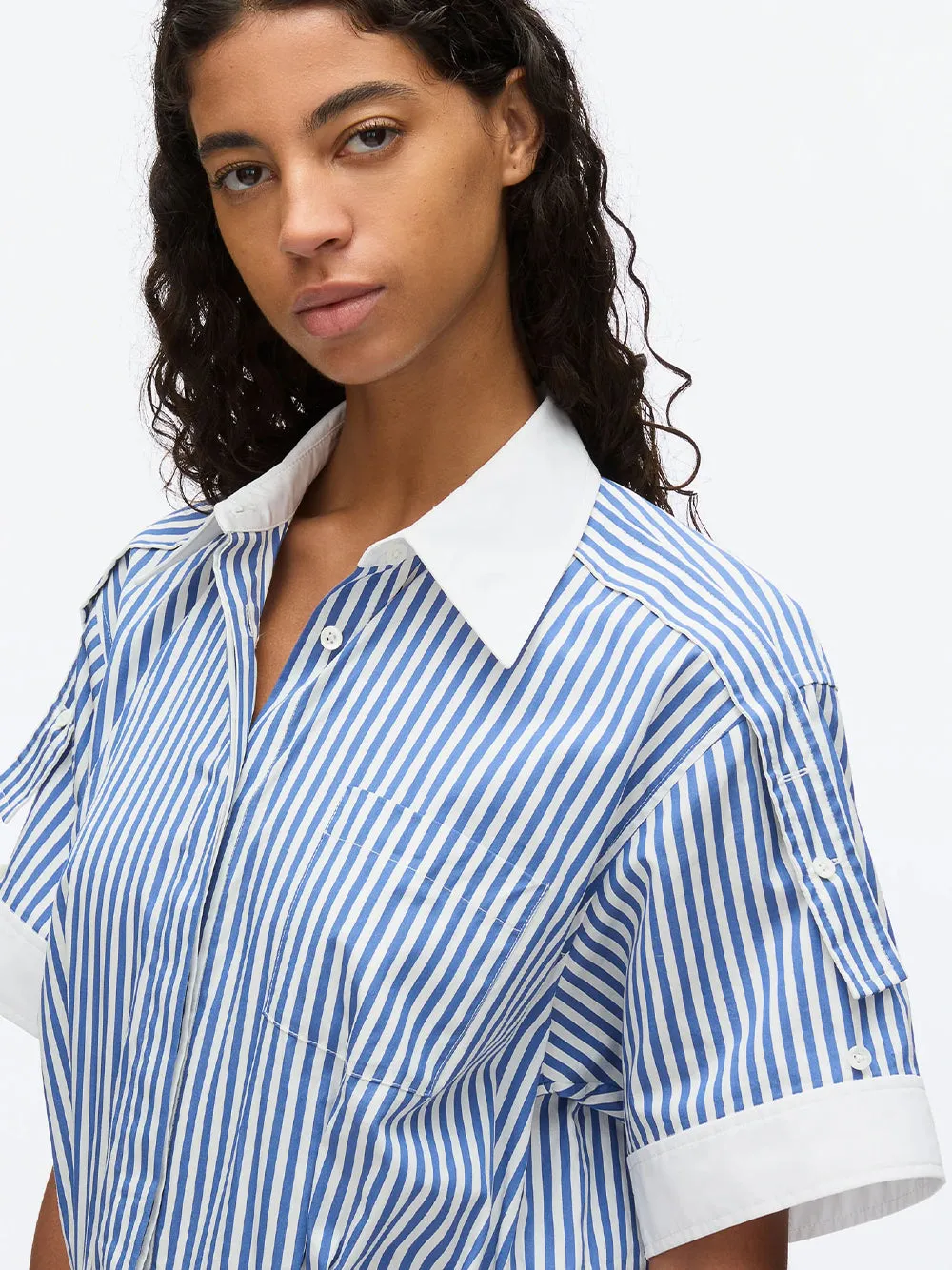 Shirt Combo Dress With Pleated Skirt (White-Cement)