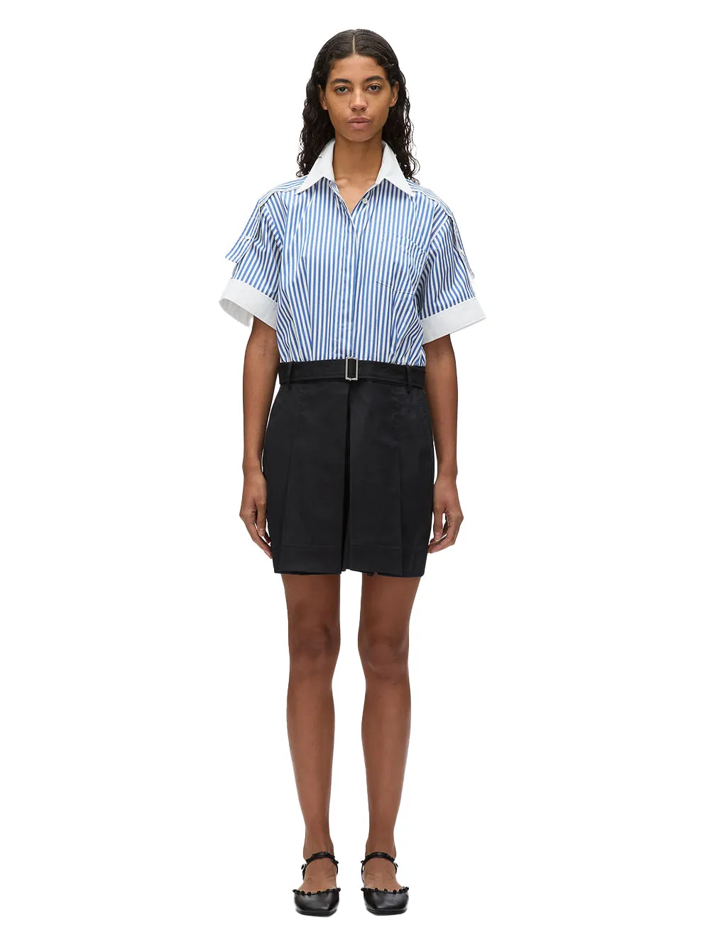 Shirt Combo Dress With Pleated Skirt (White-Cement)
