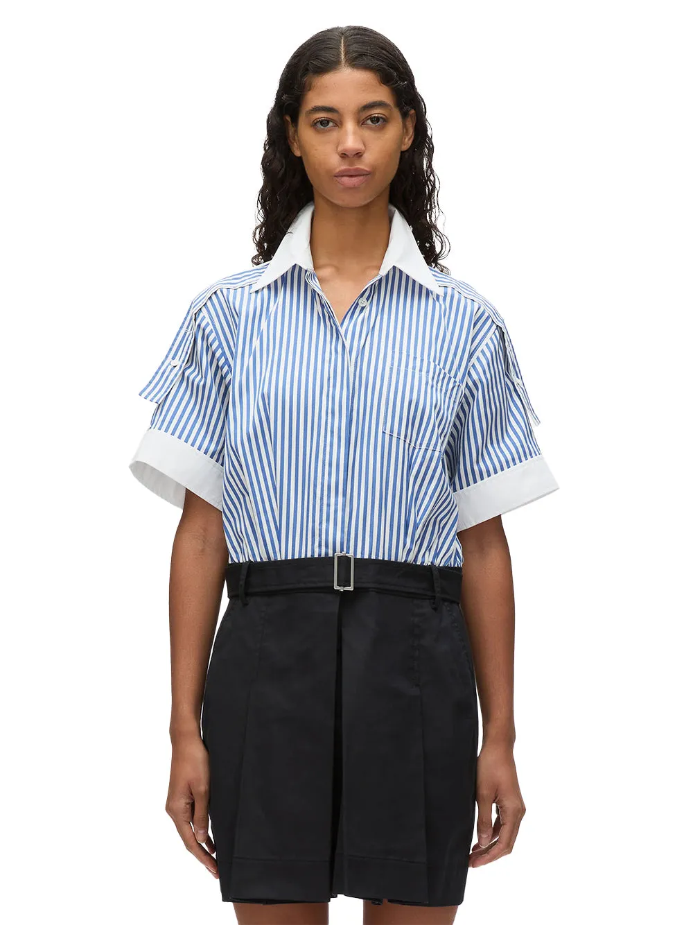 Shirt Combo Dress With Pleated Skirt (White-Cement)