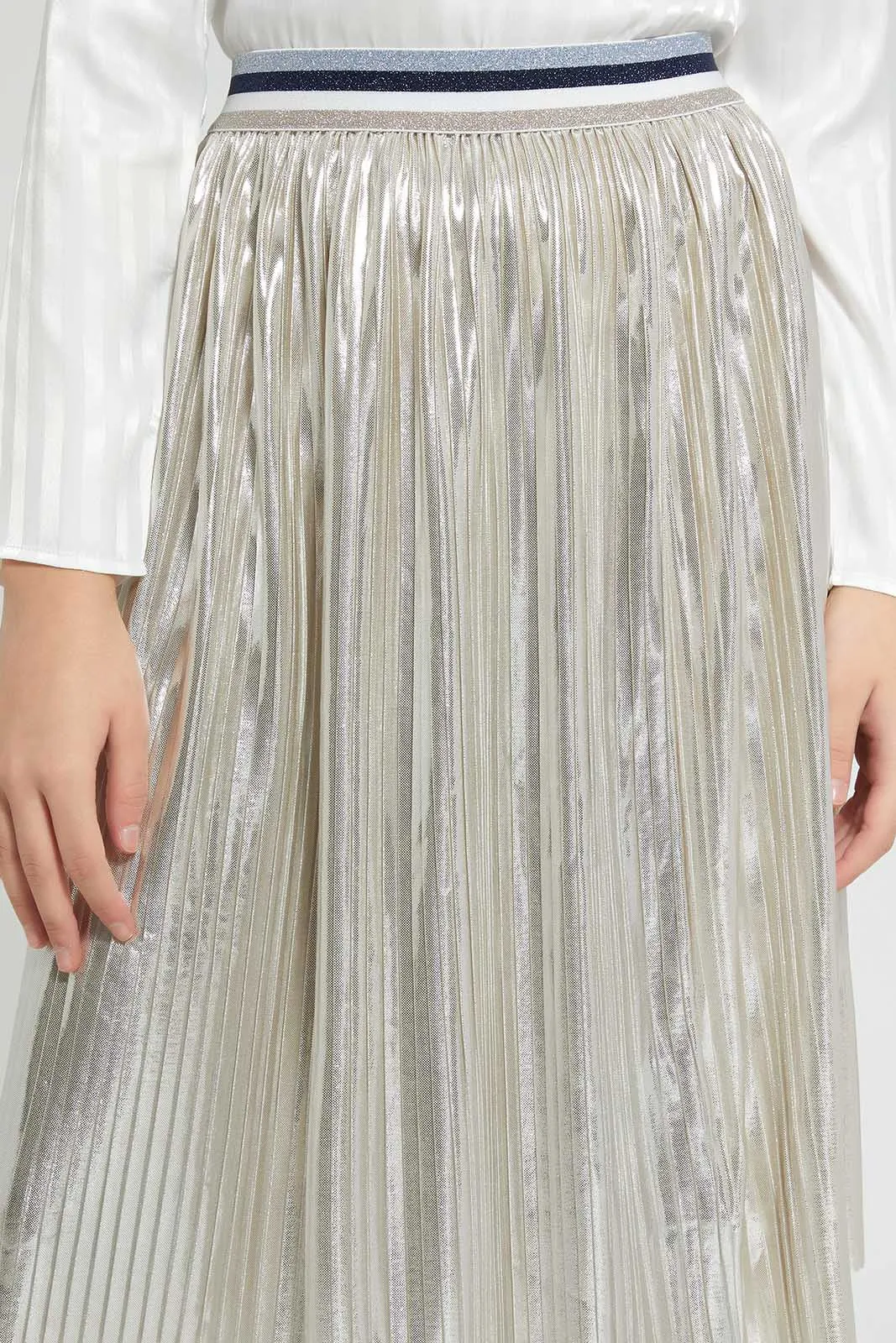 Silver Metallic Pleated Skirt