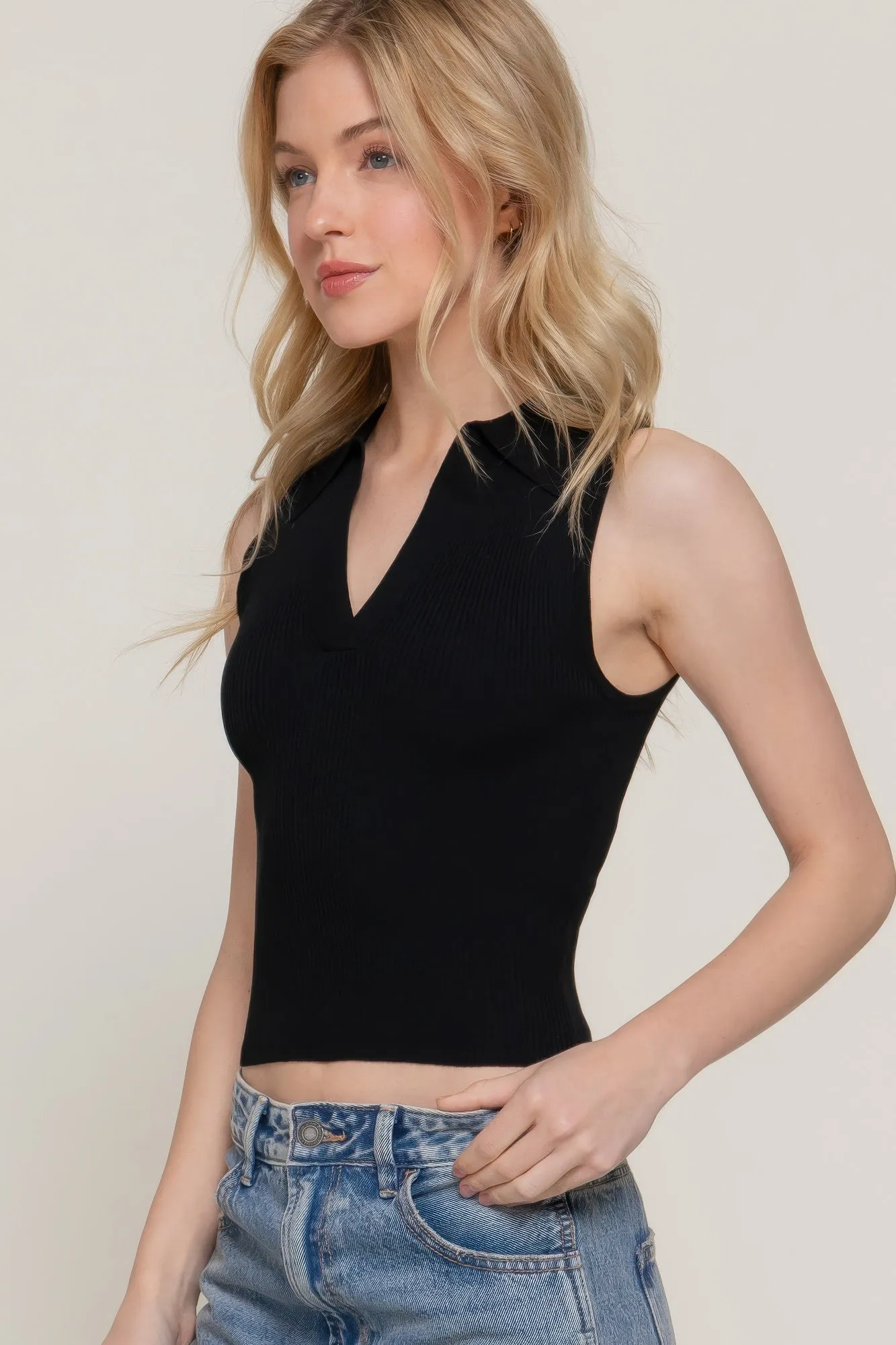 Sleeveless Polo Spring Sweater