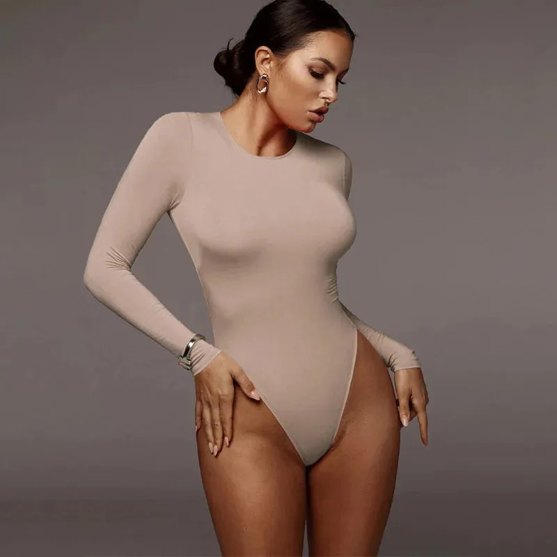 Solid O Neck Long Sleeve White Bodysuit