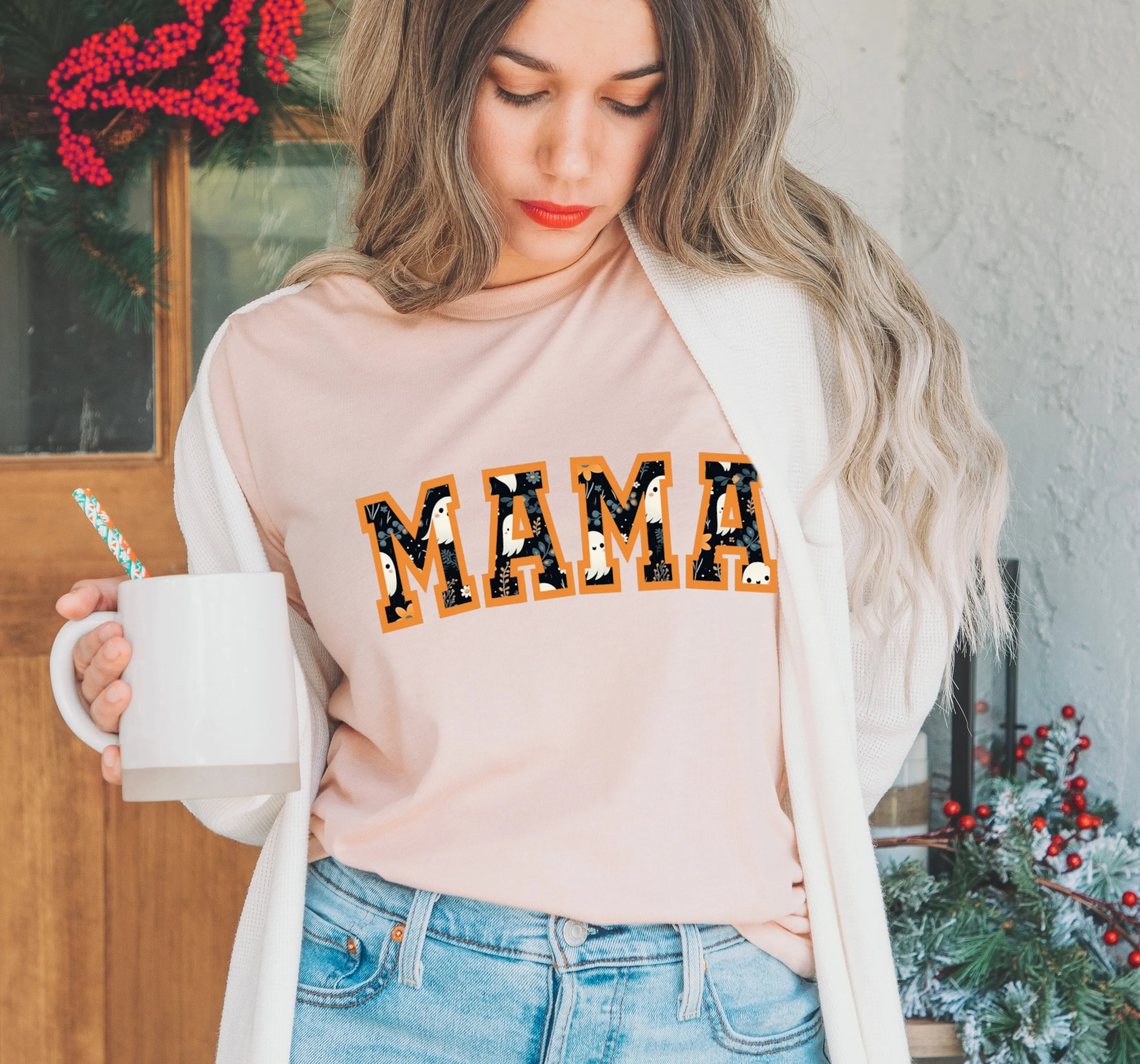 Spooky Ghost Mama Halloween Fall Autumn Novelty T-Shirt