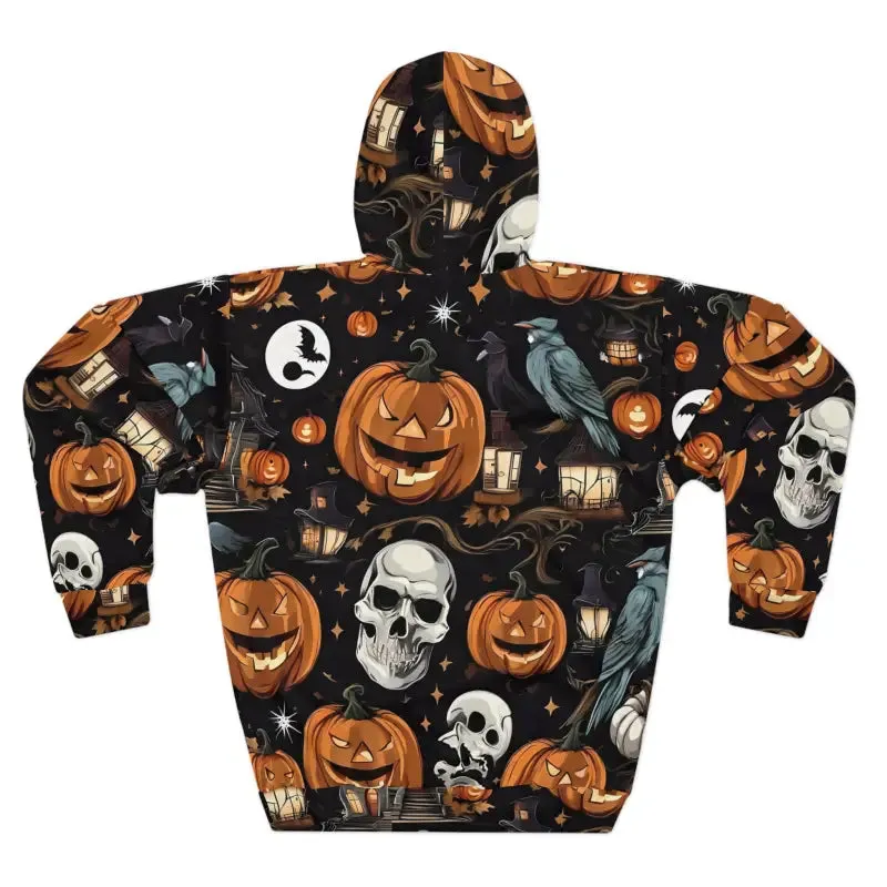 Spooky Skulls Aop Unisex Pullover Hoodie for Fall