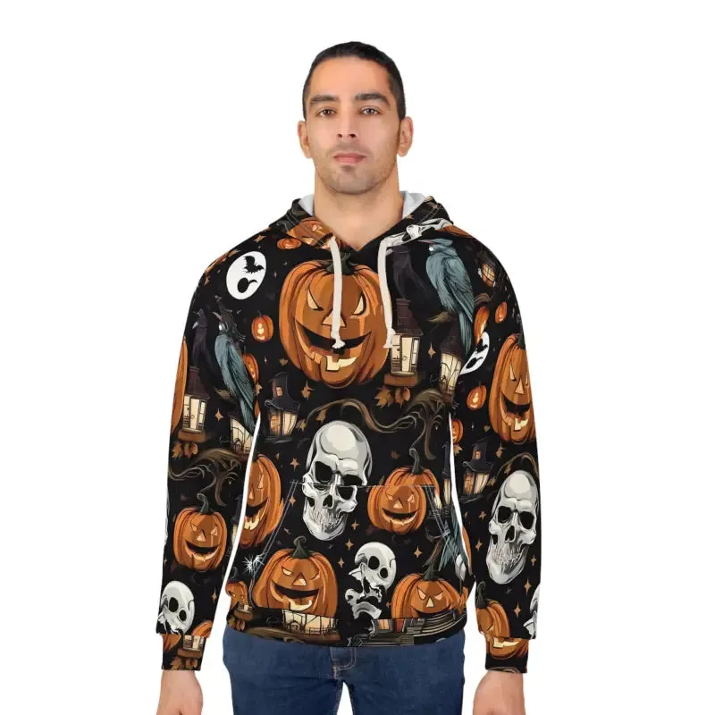 Spooky Skulls Aop Unisex Pullover Hoodie for Fall