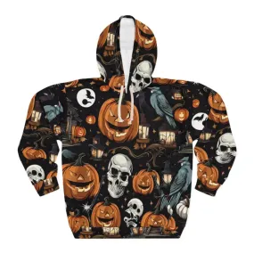 Spooky Skulls Aop Unisex Pullover Hoodie for Fall