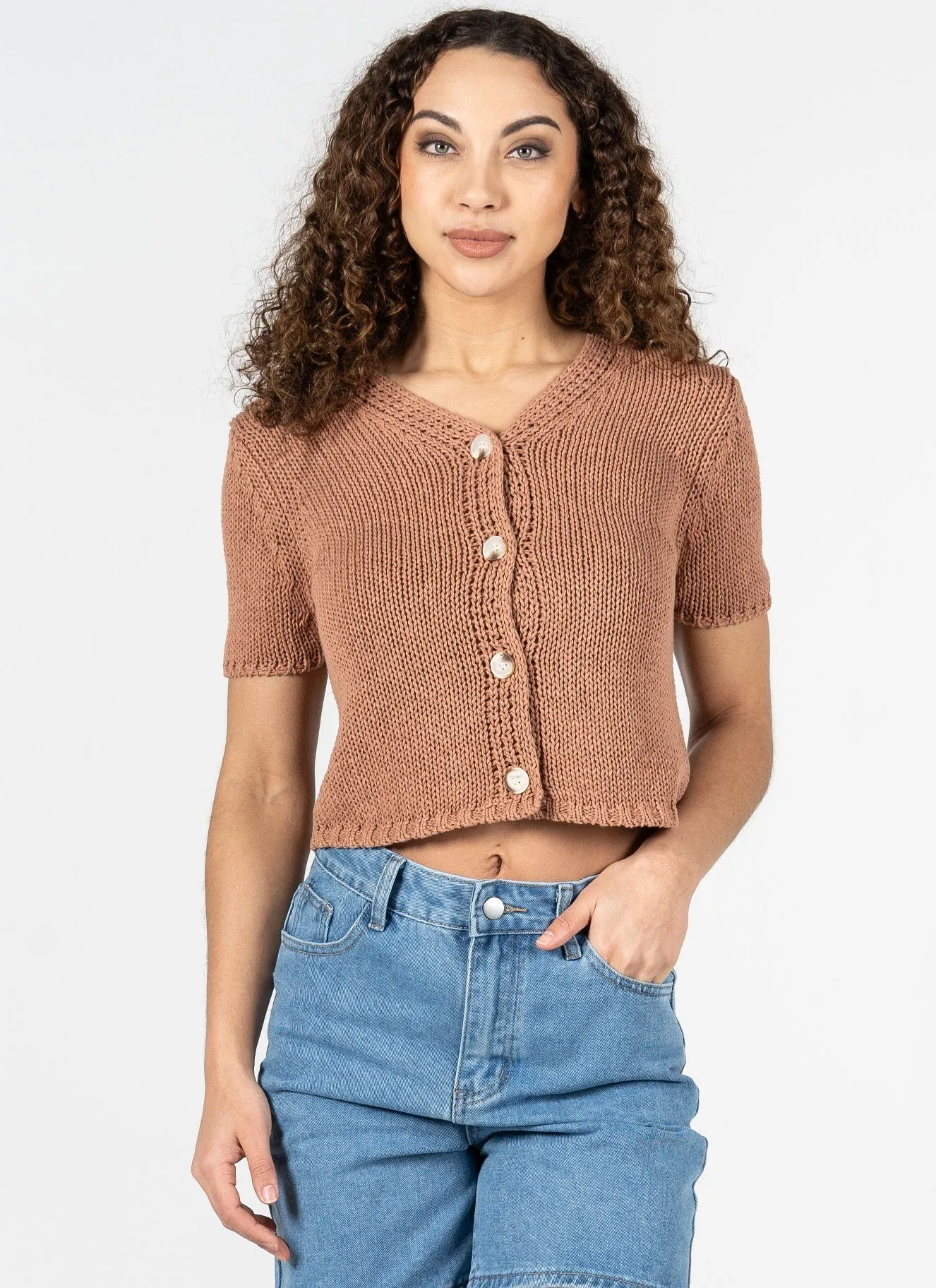 S/S Knit Button Crop Cardigan
