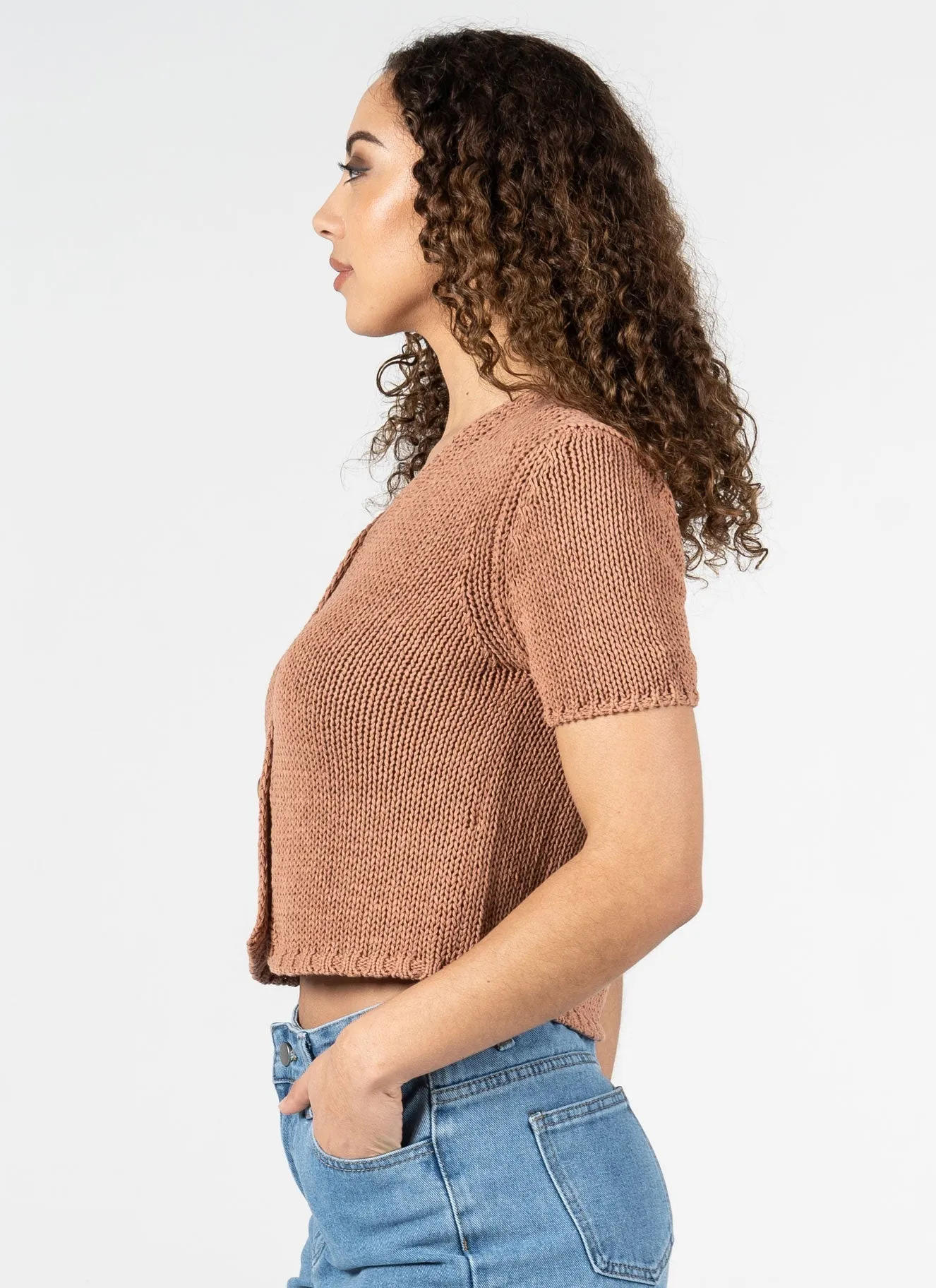 S/S Knit Button Crop Cardigan
