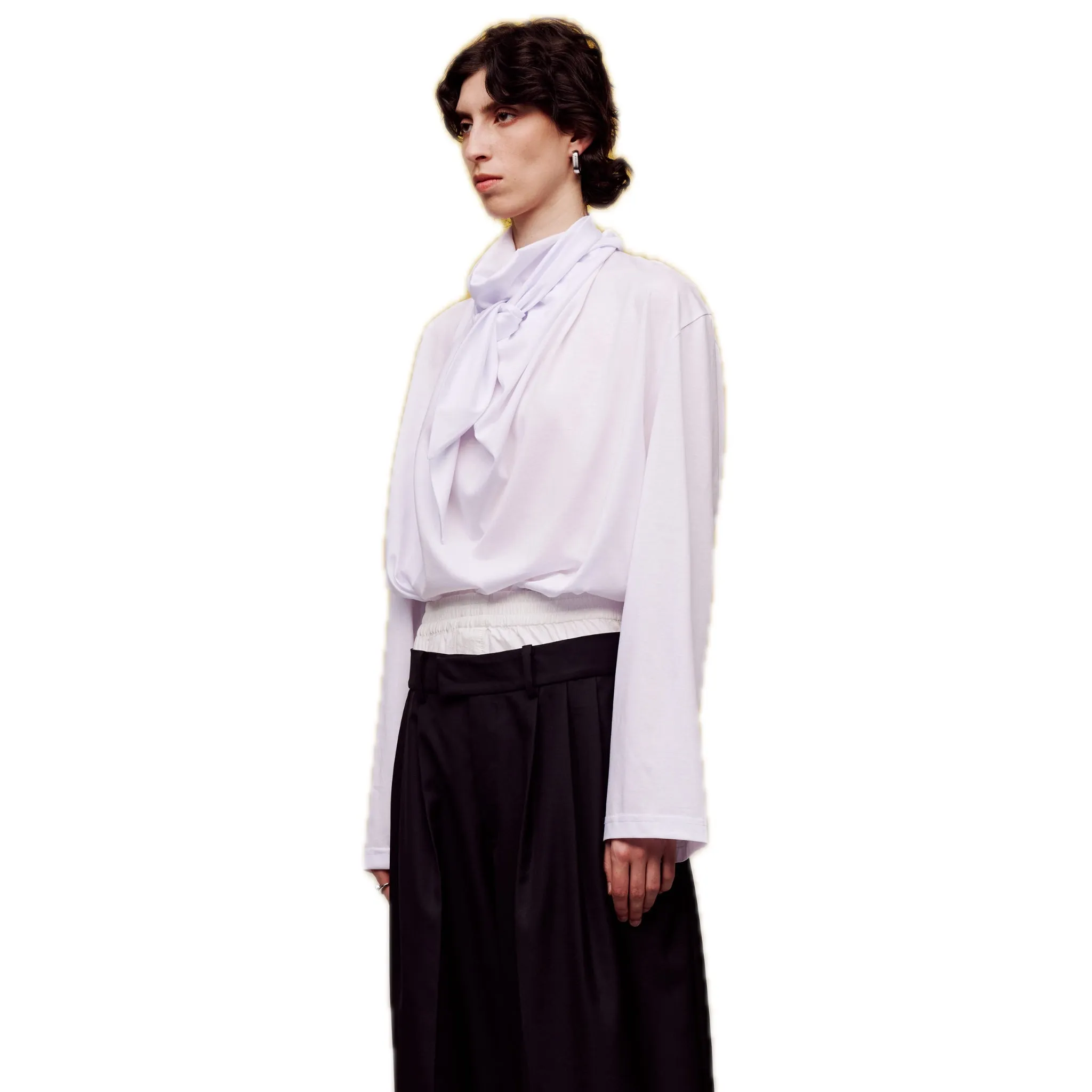 T-scarf Collar Lace-up Shirt in White