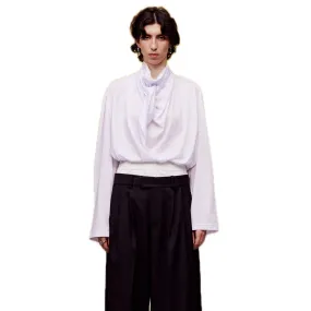 T-scarf Collar Lace-up Shirt in White