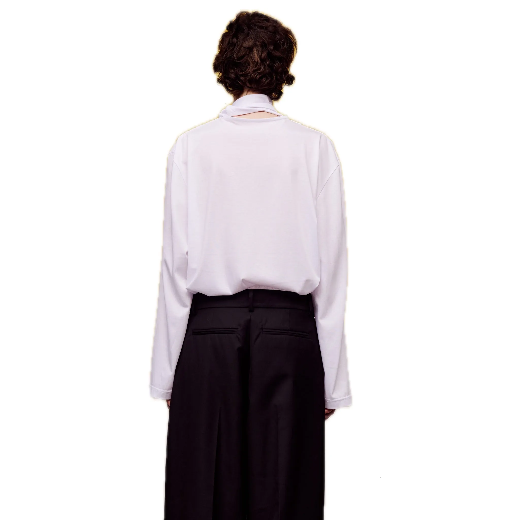 T-scarf Collar Lace-up Shirt in White