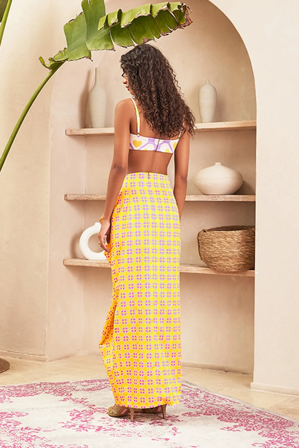 Teresa Yellow Draped Skirt And Top Set