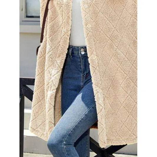 The Telluride Button Up Dropped Shoulder Plush Coat in Camel, Ivory or Black