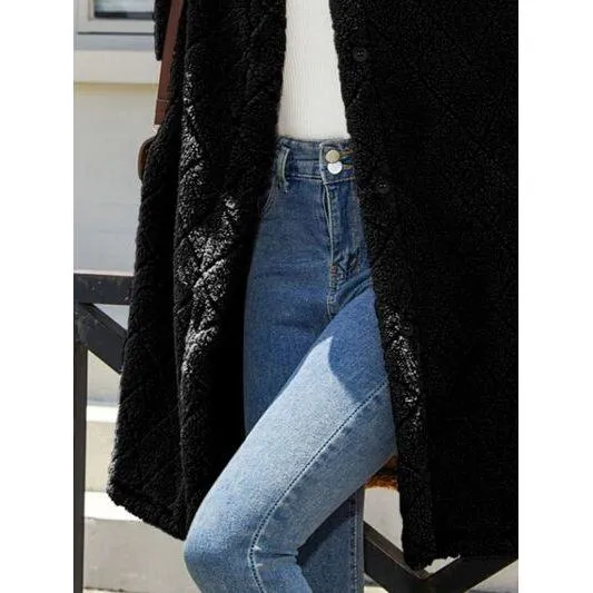 The Telluride Button Up Dropped Shoulder Plush Coat in Camel, Ivory or Black