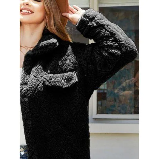 The Telluride Button Up Dropped Shoulder Plush Coat in Camel, Ivory or Black