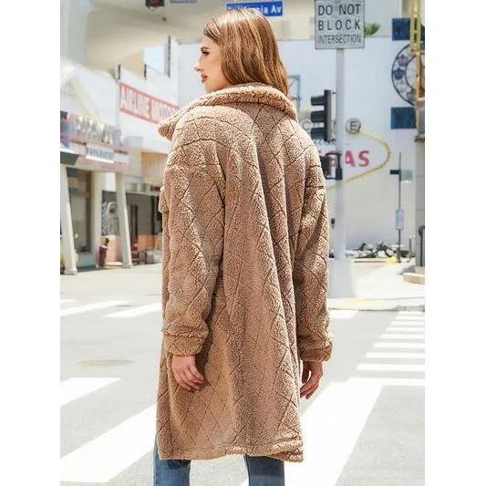 The Telluride Button Up Dropped Shoulder Plush Coat in Camel, Ivory or Black