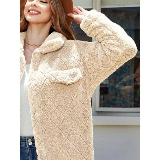 The Telluride Button Up Dropped Shoulder Plush Coat in Camel, Ivory or Black