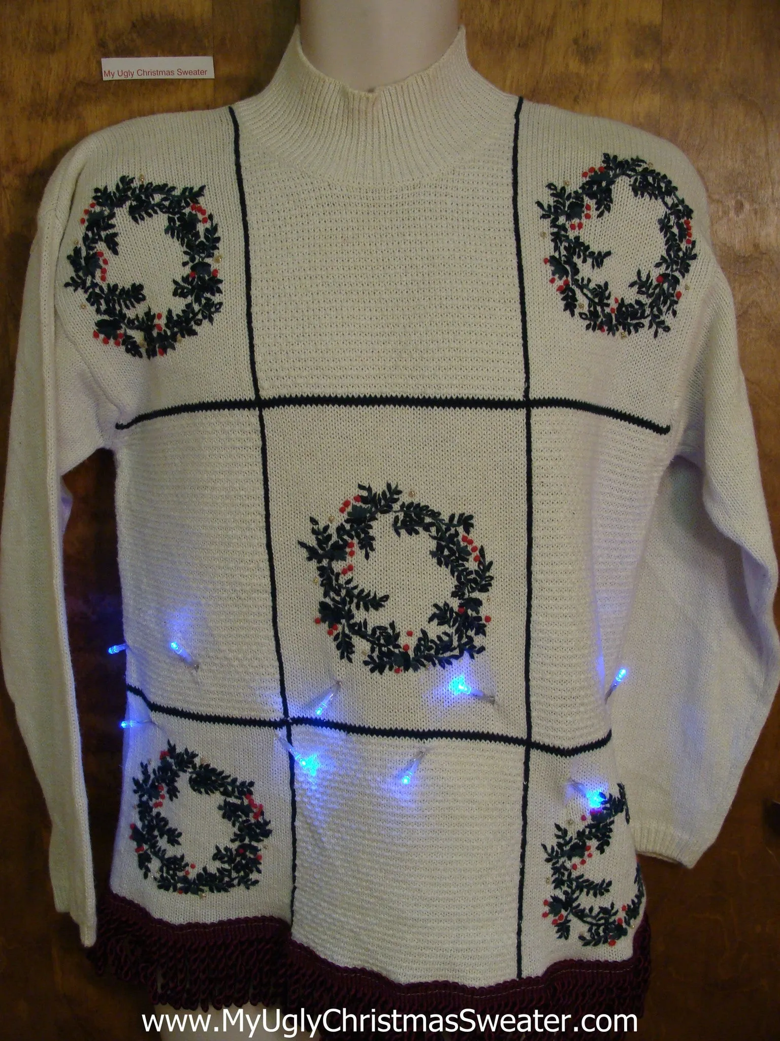 Tic Tac Toe Wreaths Light Up Ugly Xmas Sweater