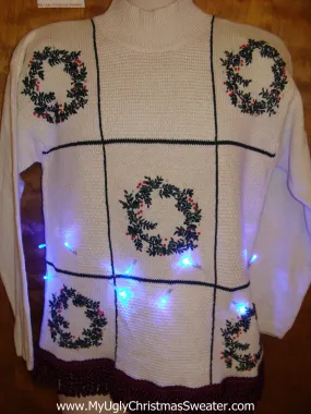 Tic Tac Toe Wreaths Light Up Ugly Xmas Sweater