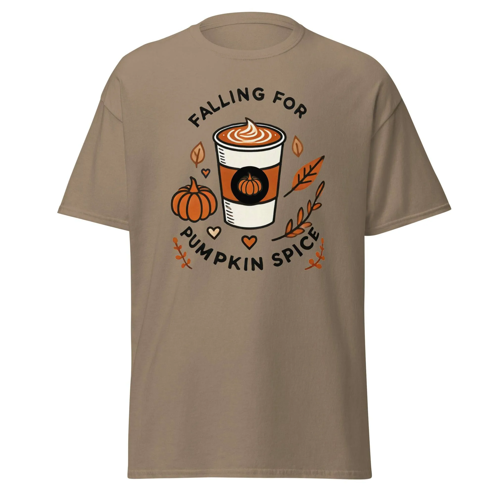 Unisex Fall Printed T-Shirt – "Falling For Pumpkin Spice" – Cozy Fall Graphic Tee for Pumpkin Spice Lovers"