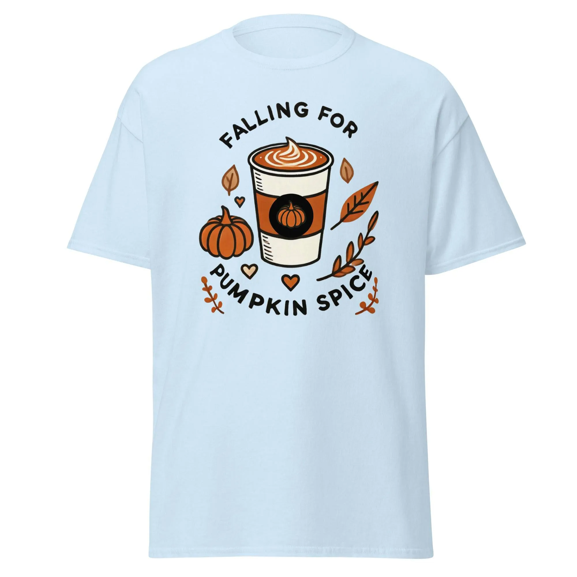 Unisex Fall Printed T-Shirt – "Falling For Pumpkin Spice" – Cozy Fall Graphic Tee for Pumpkin Spice Lovers"