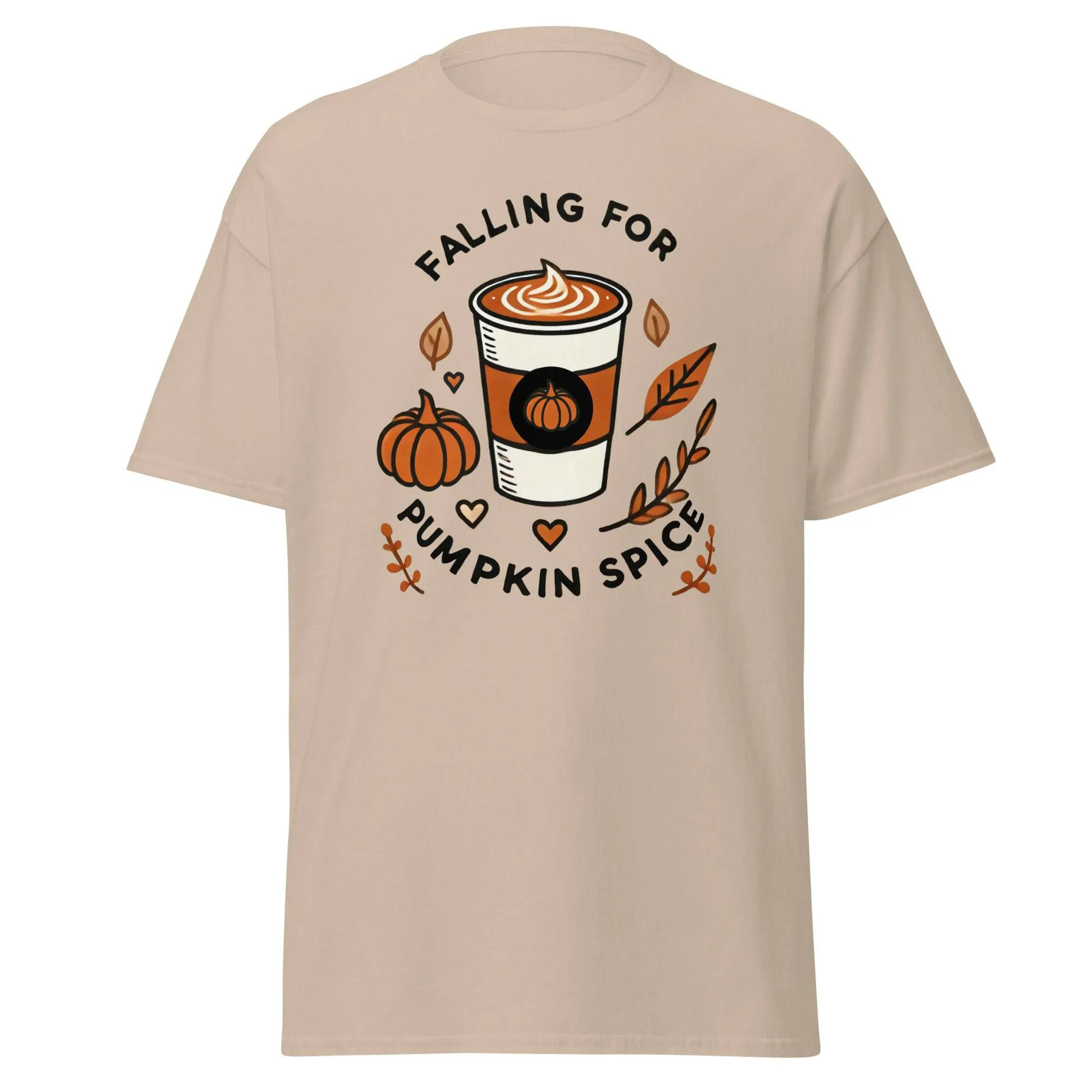 Unisex Fall Printed T-Shirt – "Falling For Pumpkin Spice" – Cozy Fall Graphic Tee for Pumpkin Spice Lovers"