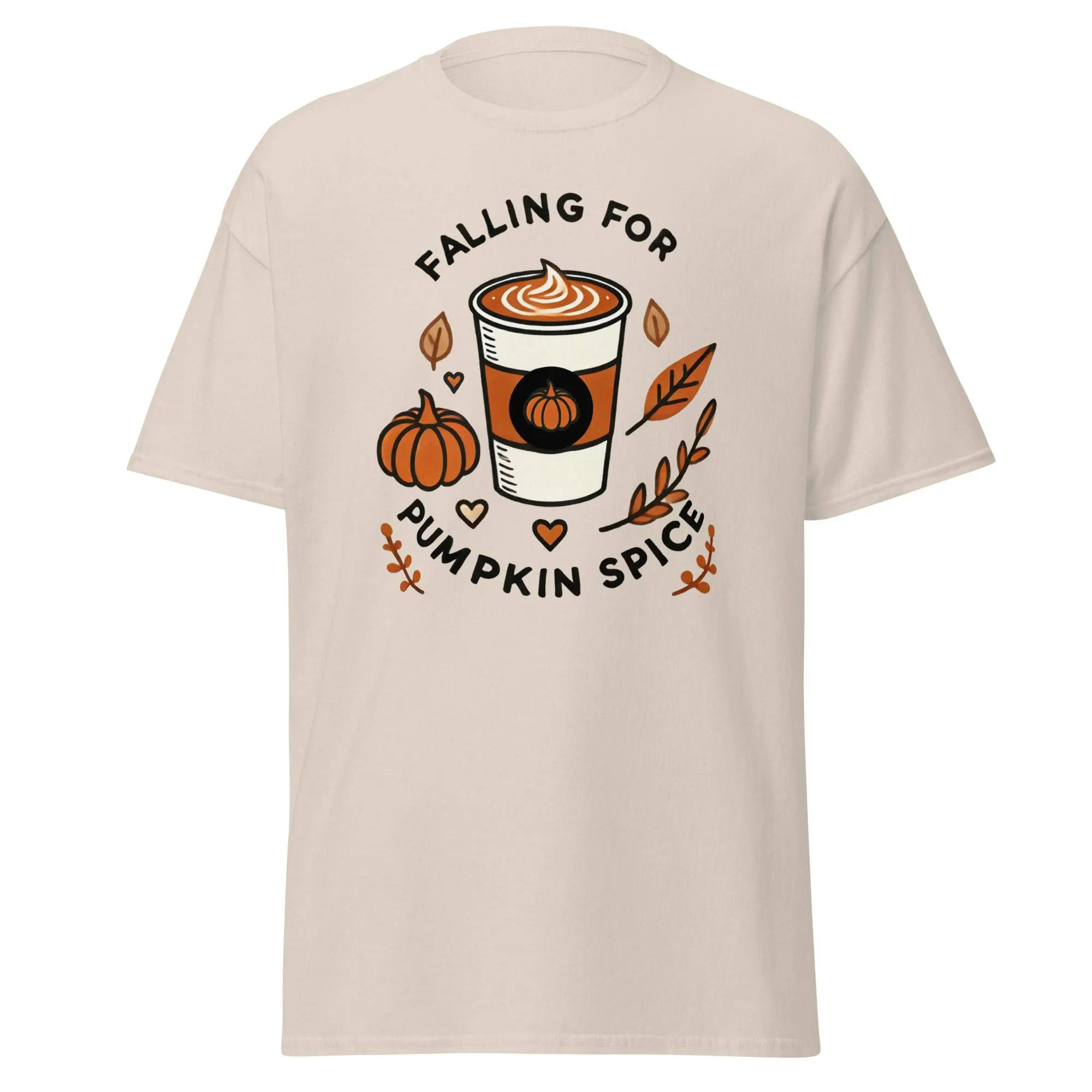 Unisex Fall Printed T-Shirt – "Falling For Pumpkin Spice" – Cozy Fall Graphic Tee for Pumpkin Spice Lovers"