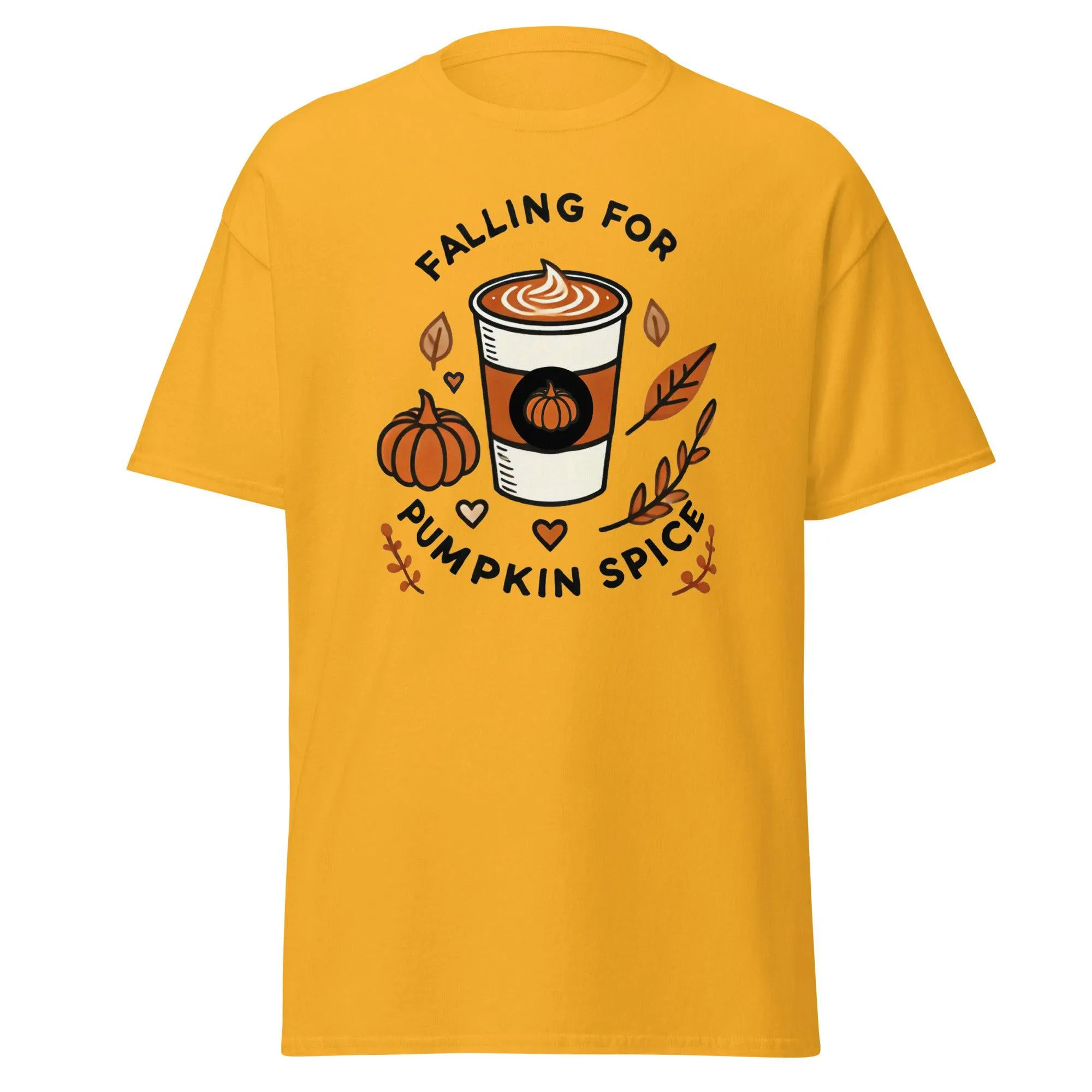 Unisex Fall Printed T-Shirt – "Falling For Pumpkin Spice" – Cozy Fall Graphic Tee for Pumpkin Spice Lovers"