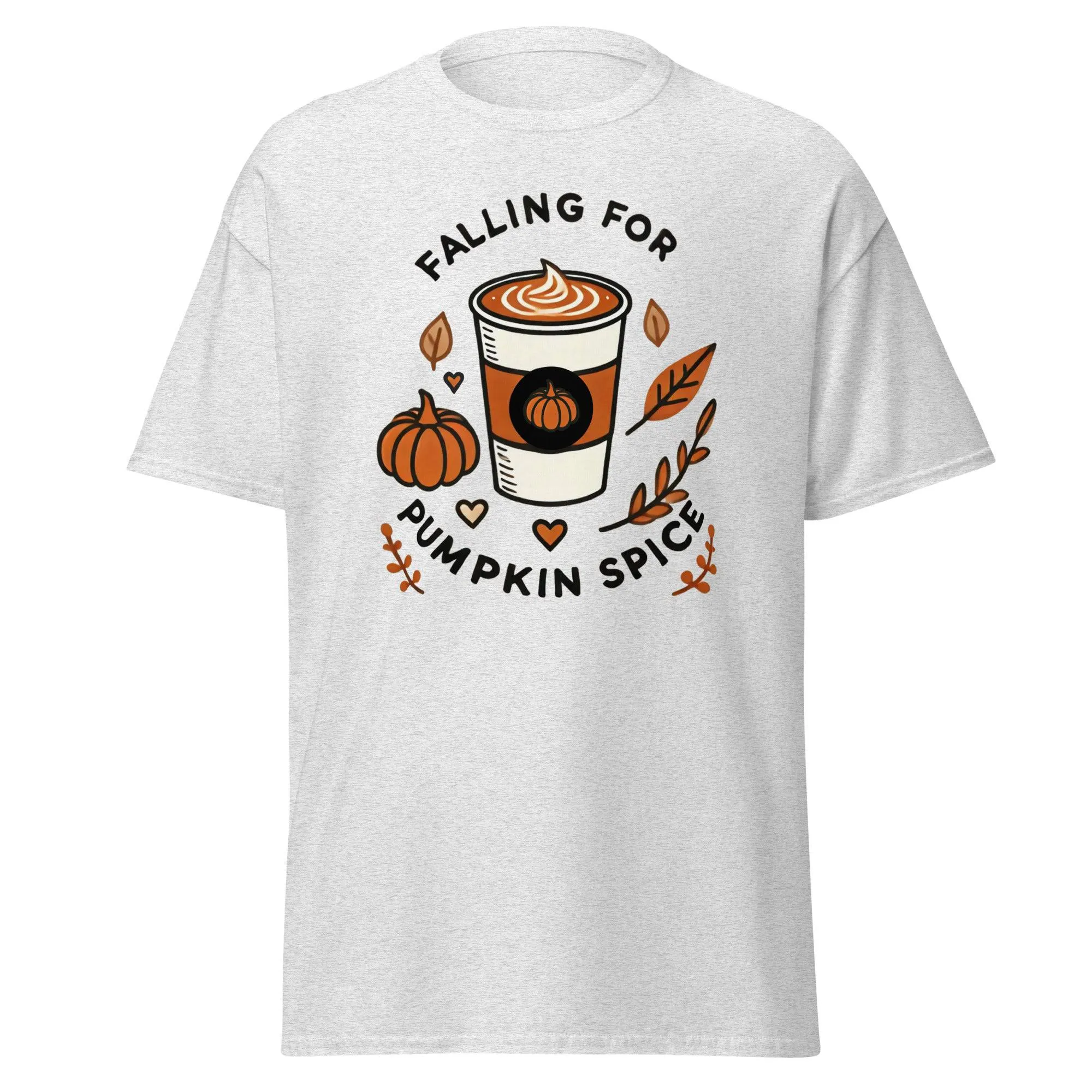 Unisex Fall Printed T-Shirt – "Falling For Pumpkin Spice" – Cozy Fall Graphic Tee for Pumpkin Spice Lovers"