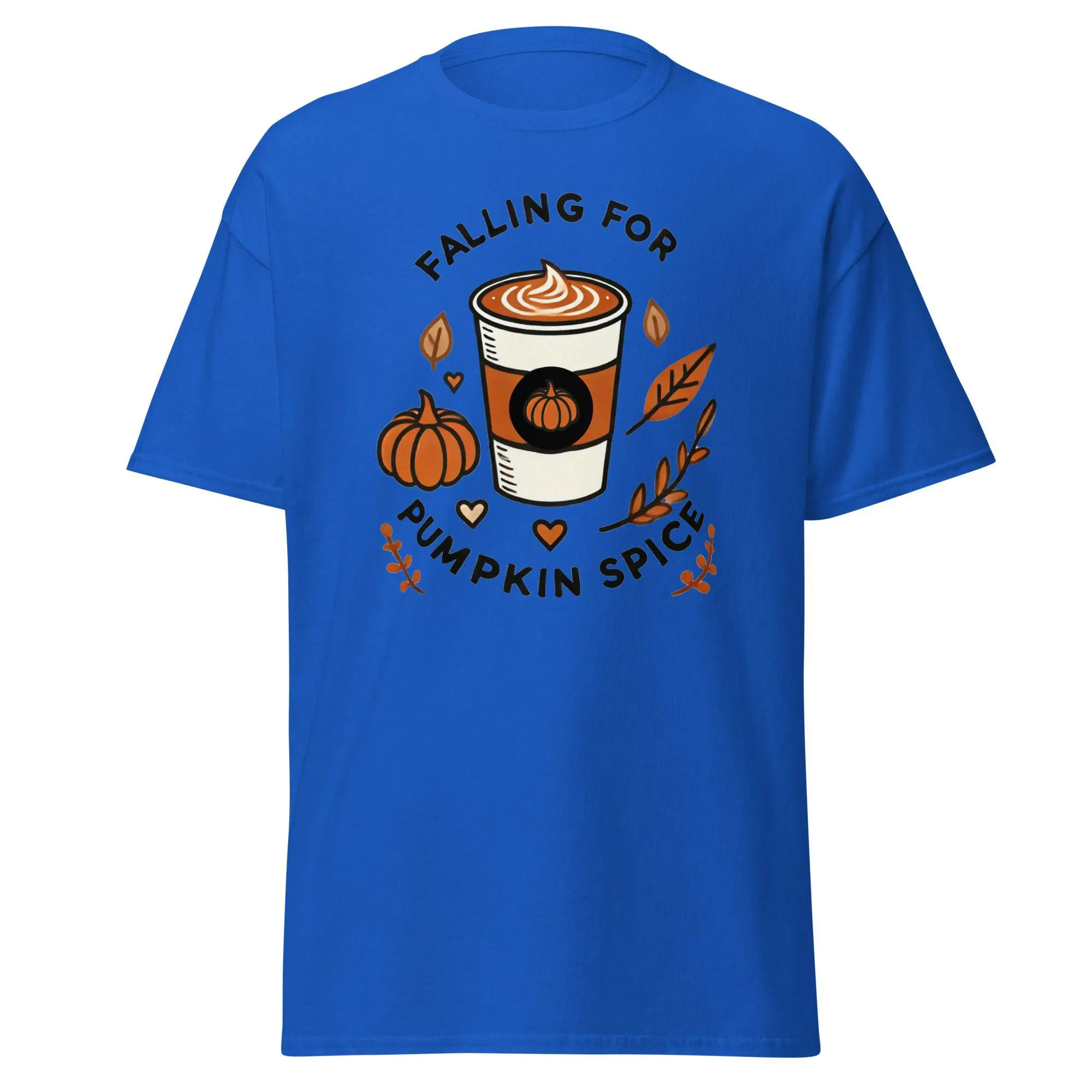 Unisex Fall Printed T-Shirt – "Falling For Pumpkin Spice" – Cozy Fall Graphic Tee for Pumpkin Spice Lovers"