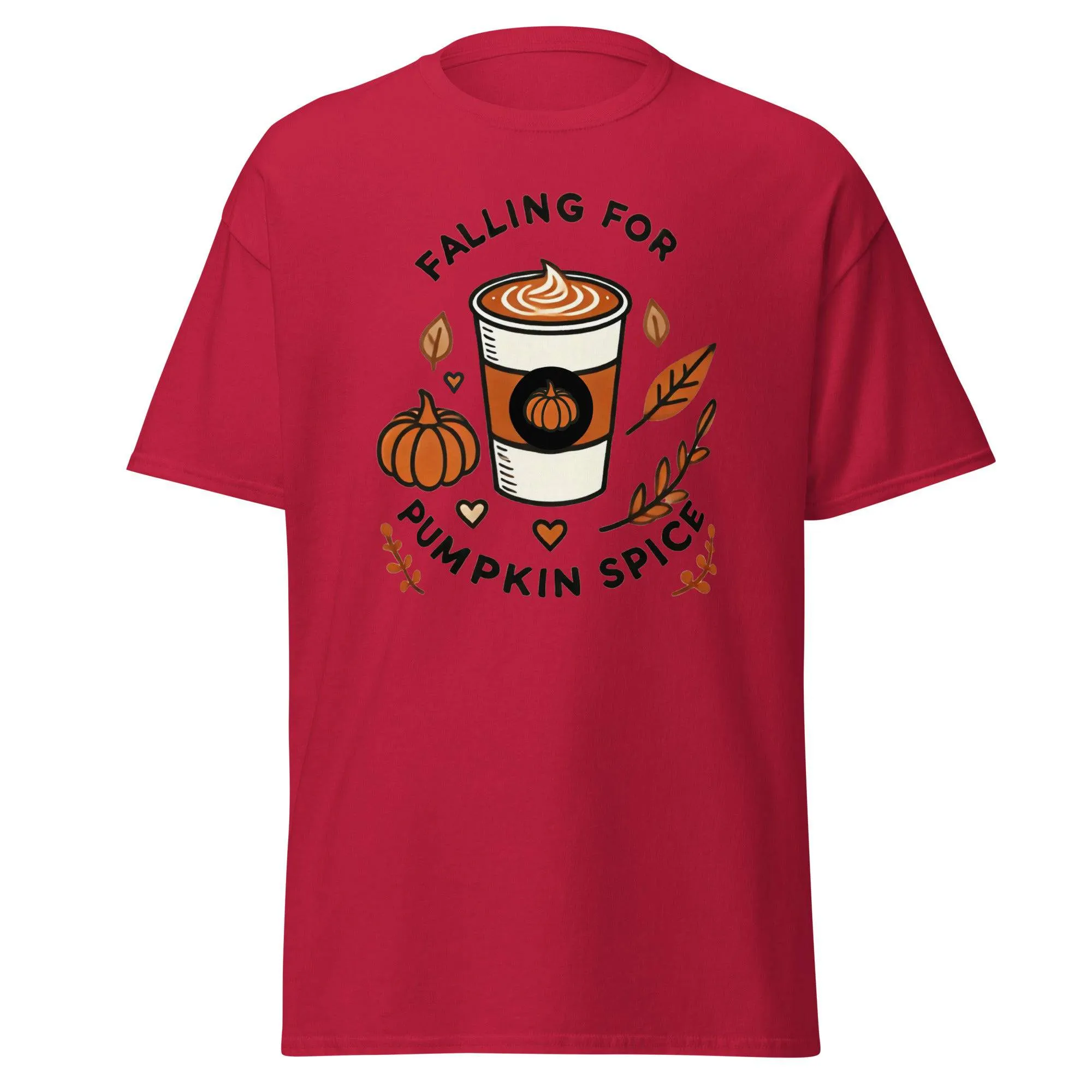 Unisex Fall Printed T-Shirt – "Falling For Pumpkin Spice" – Cozy Fall Graphic Tee for Pumpkin Spice Lovers"