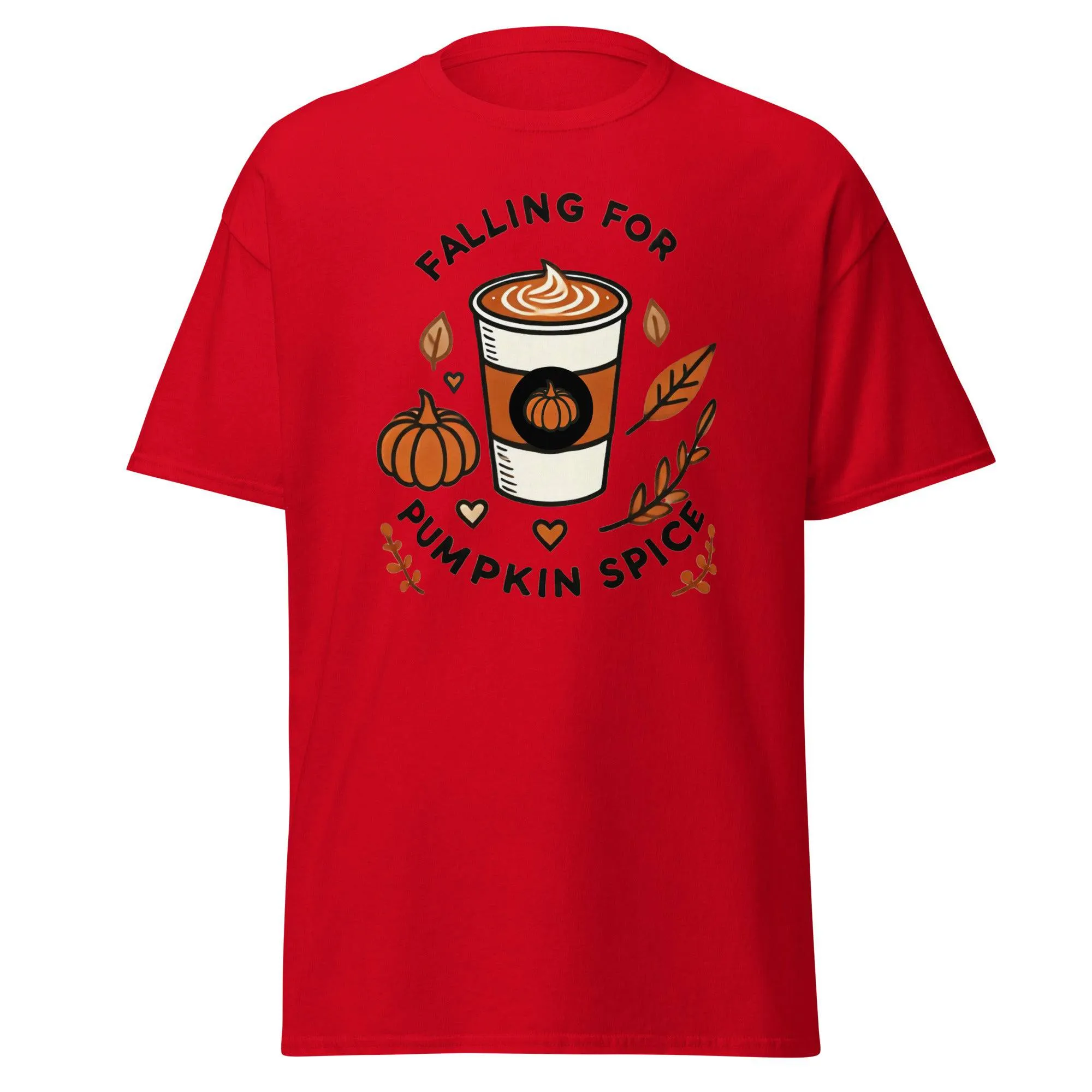 Unisex Fall Printed T-Shirt – "Falling For Pumpkin Spice" – Cozy Fall Graphic Tee for Pumpkin Spice Lovers"