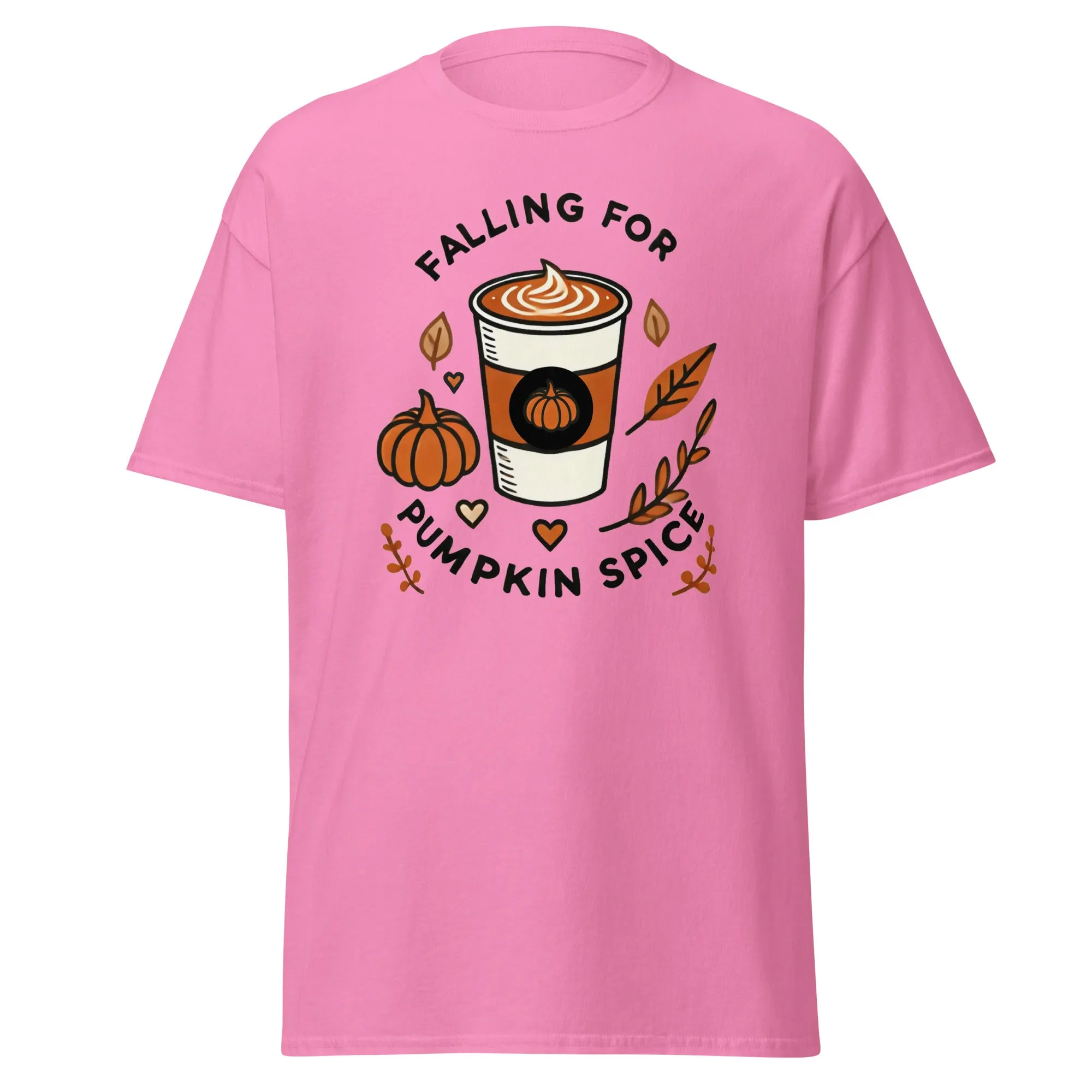 Unisex Fall Printed T-Shirt – "Falling For Pumpkin Spice" – Cozy Fall Graphic Tee for Pumpkin Spice Lovers"