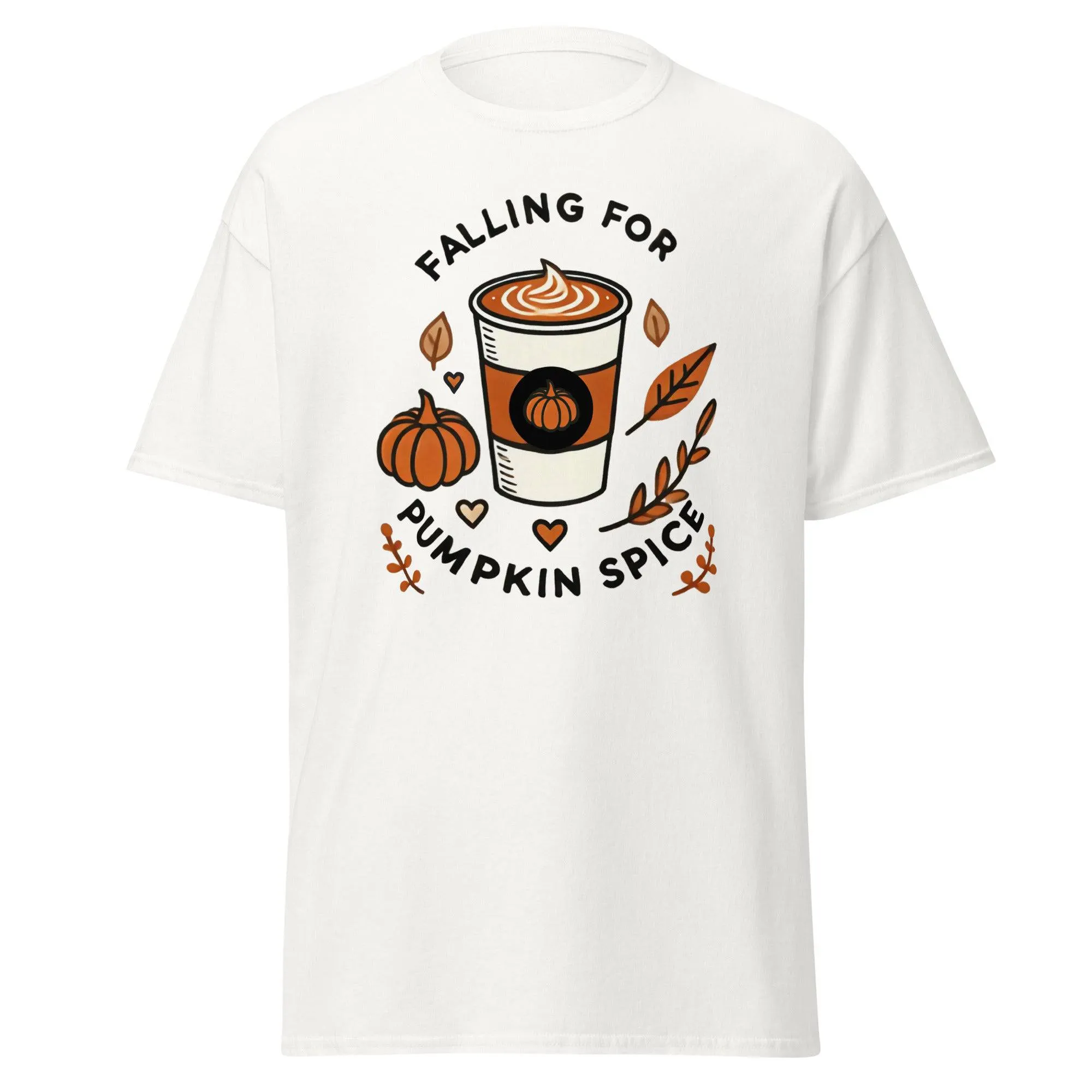 Unisex Fall Printed T-Shirt – "Falling For Pumpkin Spice" – Cozy Fall Graphic Tee for Pumpkin Spice Lovers"