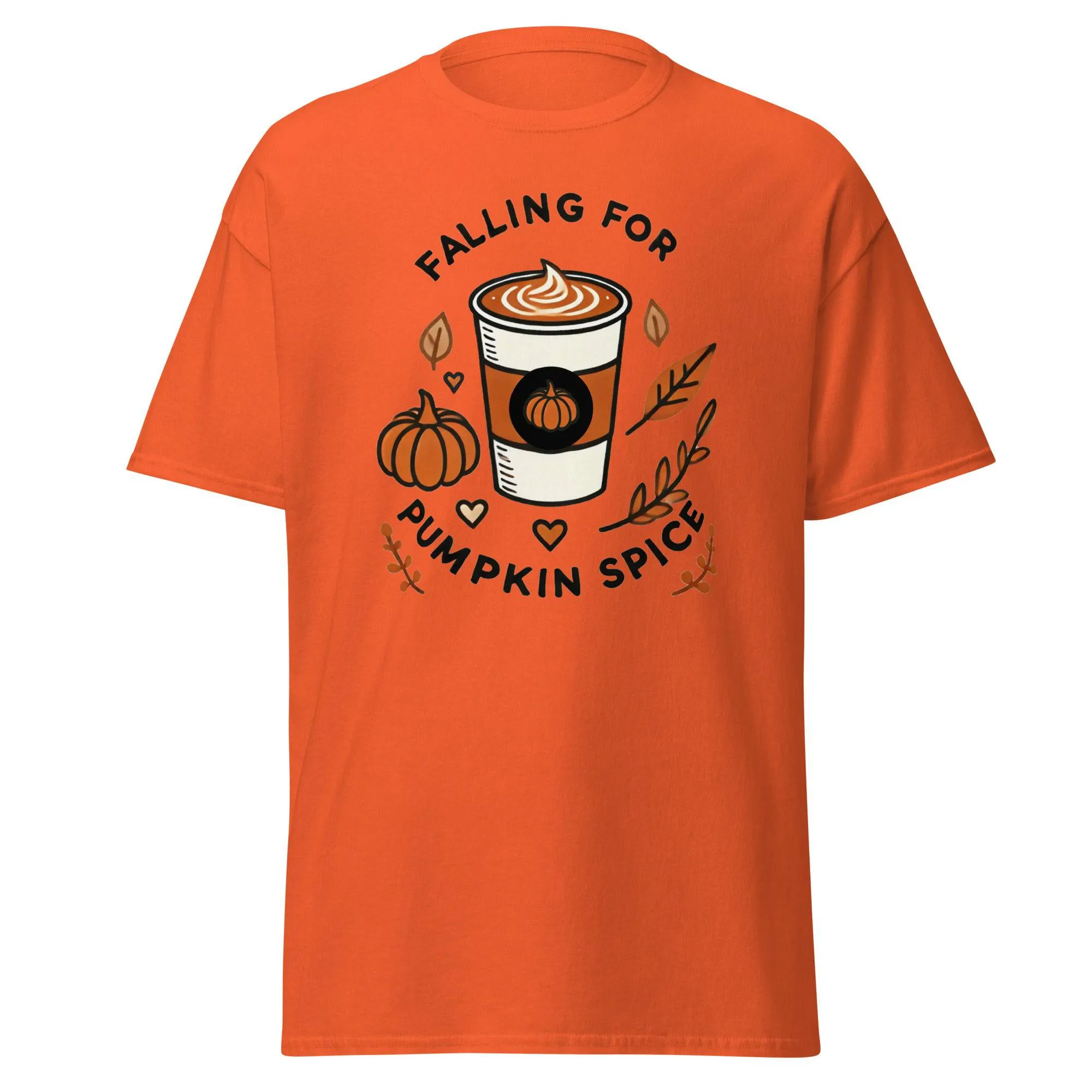 Unisex Fall Printed T-Shirt – "Falling For Pumpkin Spice" – Cozy Fall Graphic Tee for Pumpkin Spice Lovers"