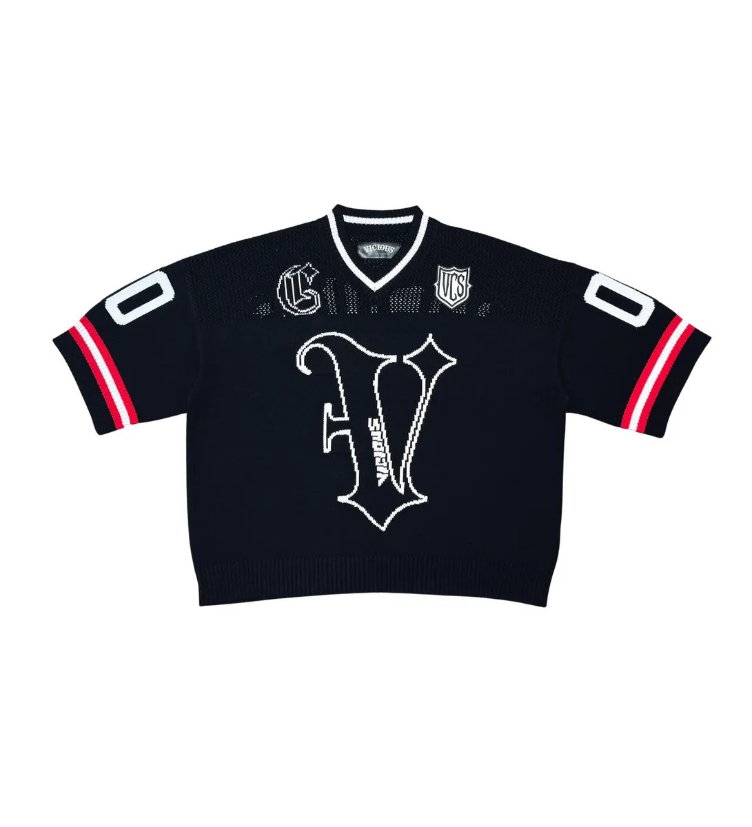 VICIOUS CROP JERSEY SWEATER VC607-BLACK/WHITE